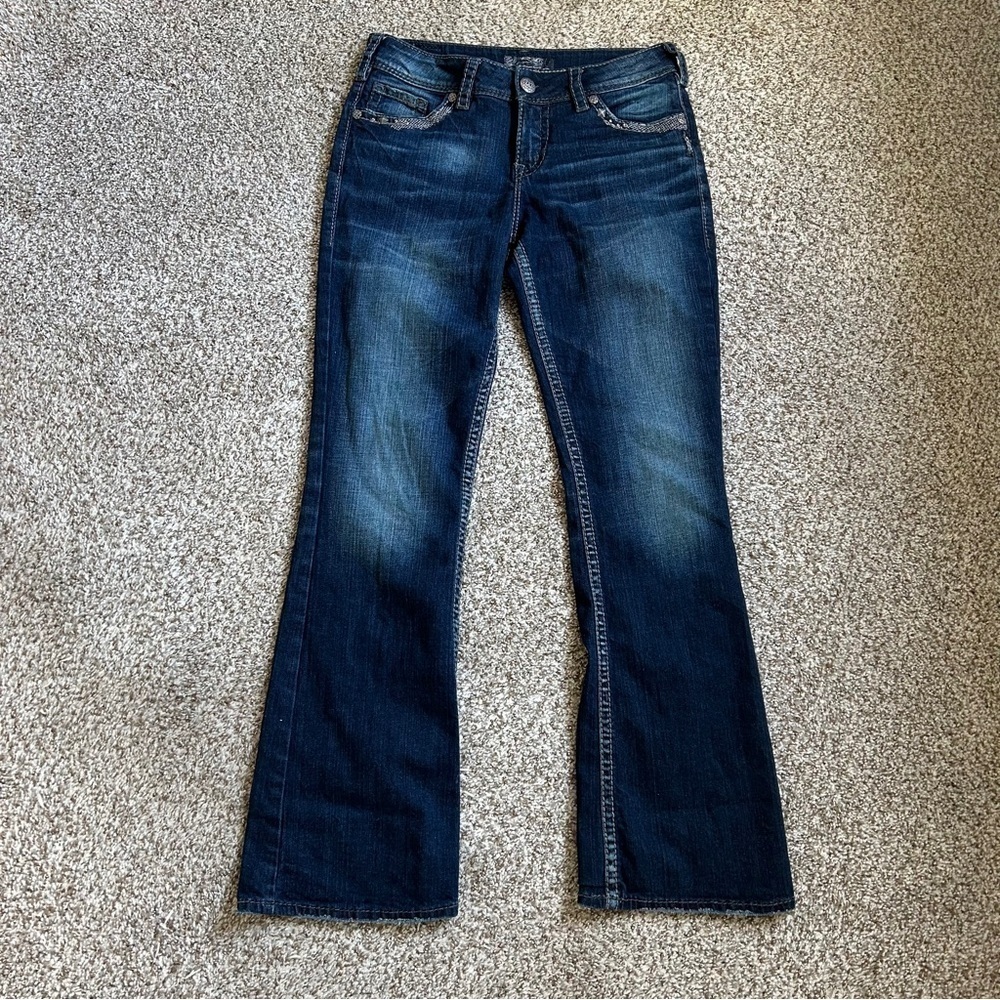 Silver Suki Dark Wash Boot Cut Jeans Midrise Casual Western Size 28